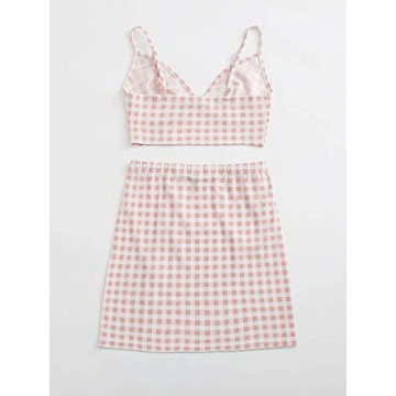 Floerns Women's Plaid Cami Crop Top and Skirt Set