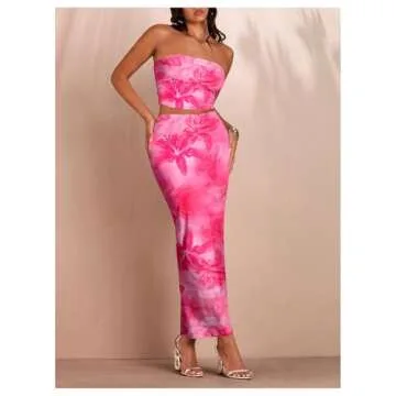 Floerns Women's Floral Cropped Tube & Long Skirt Set