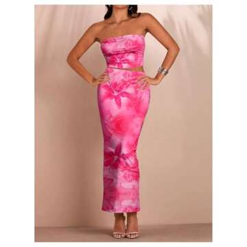 Floerns Women's Floral Cropped Tube & Long Skirt Set