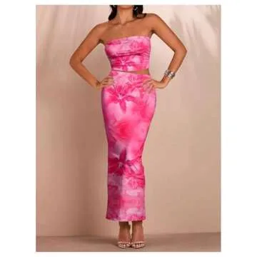 Floerns Women's Floral Cropped Tube & Long Skirt Set