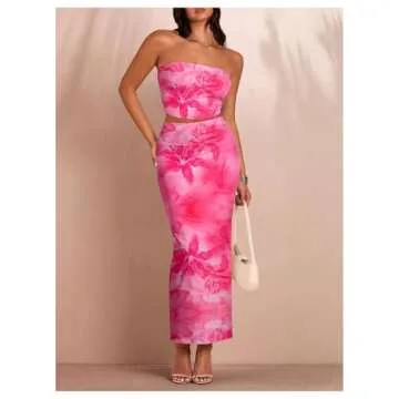 Floerns Women's Floral Cropped Tube & Long Skirt Set