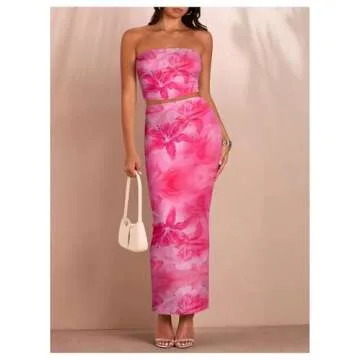 Floerns Women's Floral Cropped Tube & Long Skirt Set