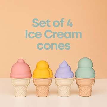 RayPlay 4 PCS Silicone Cone Ice Cream Toy Set for Toddlers Ages 1-3 - Pretend Play Ice Cream Toys fo...