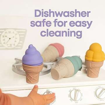 RayPlay 4 PCS Silicone Cone Ice Cream Toy Set for Toddlers Ages 1-3 - Pretend Play Ice Cream Toys for Kids, Improve Fine Motor Skills with Multicolored Set