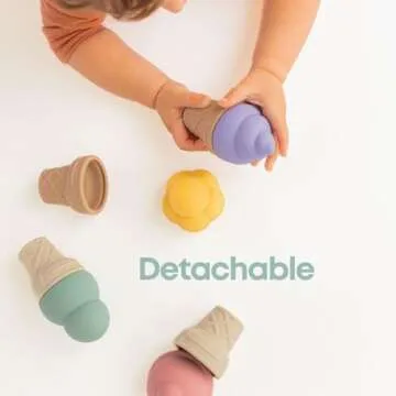 RayPlay 4 PCS Silicone Cone Ice Cream Toy Set for Toddlers Ages 1-3 - Pretend Play Ice Cream Toys for Kids, Improve Fine Motor Skills with Multicolored Set