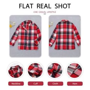 ZOLUCKY Womens Classic Christmas Red Plaid Shacket Jacket Oversized Button Down Shirt Blouses Tops, Red Medium