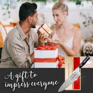 Funistree Gifts for Men Him Husband Valentines Day, 8 inch Professional German 1.4116 Chef Knife, En...