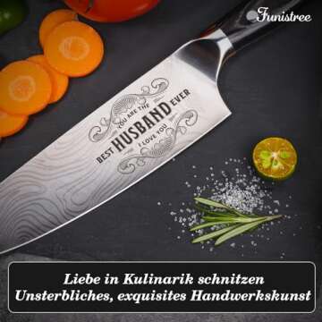 Funistree Gifts for Men Him Husband Valentines Day, 8 inch Professional German 1.4116 Chef Knife, Engraved Best Husband Ever Knife Gift, Anniversary Birthday Gift for Men, Fathers Husband Gift