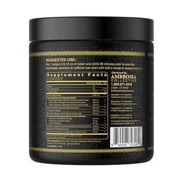 Ambrosia Kinetic Organic Preworkout, Mushroom Enhanced Natural Pre Workout Supplement, Nootropic Superfood Powder for Energy (Blue Raspberry)