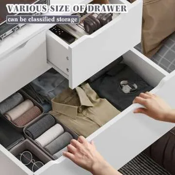 EnHomee 6 Drawers Dresser for Bedroom, Modern Chest of Drawers, White Dresser with Large Organizer, Deep Drawer and Smooth Metal Rail, White