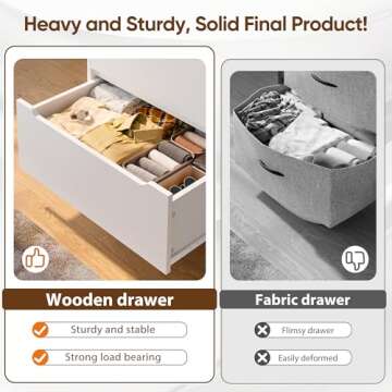 EnHomee 6 Drawers Dresser for Bedroom, Modern Chest of Drawers, White Dresser with Large Organizer, Deep Drawer and Smooth Metal Rail, White