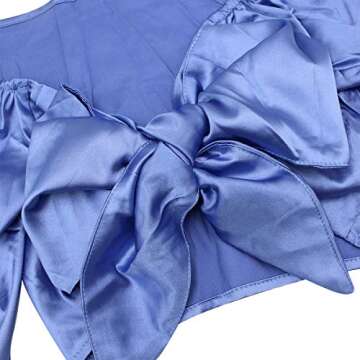 Women Satin Silk Off Shoulder Crop Top Cropped Half Sleeve Bow Tie Tee Shirt Blouse for Cocktail Party Clubwear, Blue One Size