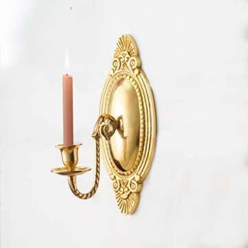 Solid Brass Wall Sconce Candle Holder 9 1/8 Inches H Victorian Vintage Style Decorative Candlestick Holders with Mounting Hardware Antique Wall Mounted Art | Renovators Supply Manufacturing Pack of 2