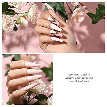 modelones Nude Pink Gel Nail Polish, White Glitter Light Pink Spring Nail Art Set Soak Off Nail Lamp...