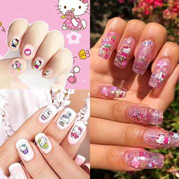 6 Sheets Cute Nail Art Stickers Decals Self Adhesive Nail Art Supplies Kawaii Nail Decals Cute Cat N...