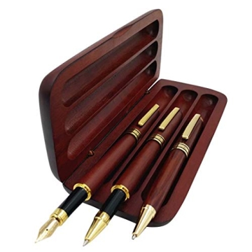 Elegant 3 Pcs Wooden Pen Set Gift Case