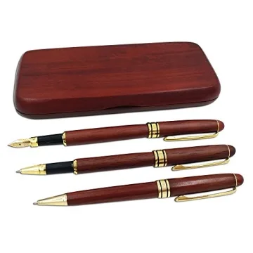 Elegant 3 Pcs Wooden Pen Set Gift Case