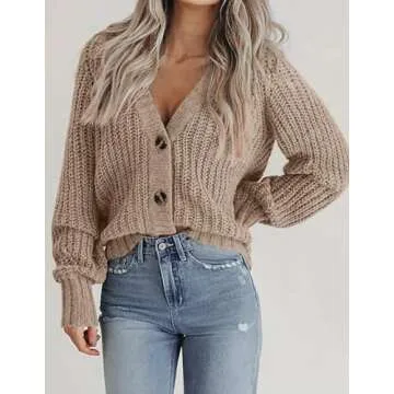 Zeagoo Women's Chunky Knitted Cardigans Long Sleeve Open Front Cropped Cardigans V Neck Button Sweaters