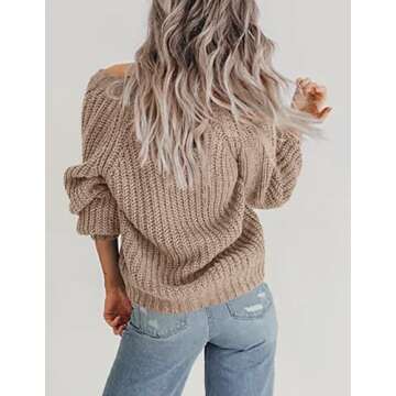 Zeagoo Women's Chunky Knitted Cardigans Long Sleeve Open Front Cropped Cardigans V Neck Button Sweaters