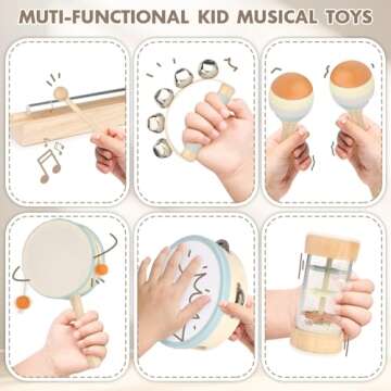 Musical Instruments - Toys for 1 Year Old Boy Gifts, Wooden Montessori Toy for Babies 6-12-18 Months, Christmas Birthday Gifts for One Year Old Girls Preschool Learning, Baby Drum Set for Toddlers 1-3