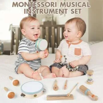 Musical Instruments - Toys for 1 Year Old Boy Gifts, Wooden Montessori Toy for Babies 6-12-18 Months, Christmas Birthday Gifts for One Year Old Girls Preschool Learning, Baby Drum Set for Toddlers 1-3