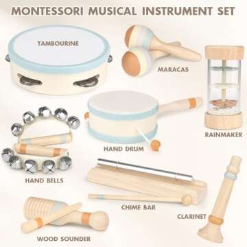 Musical Instruments - Toys for 1 Year Old Boy Gifts, Wooden Montessori Toy for Babies 6-12-18 Months, Christmas Birthday Gifts for One Year Old Girls Preschool Learning, Baby Drum Set for Toddlers 1-3
