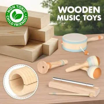 Musical Instruments - Toys for 1 Year Old Boy Gifts, Wooden Montessori Toy for Babies 6-12-18 Months, Christmas Birthday Gifts for One Year Old Girls Preschool Learning, Baby Drum Set for Toddlers 1-3