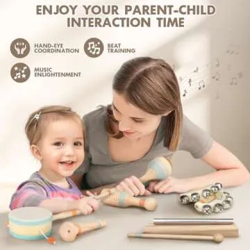 Musical Instruments - Toys for 1 Year Old Boy Gifts, Wooden Montessori Toy for Babies 6-12-18 Months, Christmas Birthday Gifts for One Year Old Girls Preschool Learning, Baby Drum Set for Toddlers 1-3