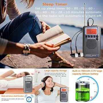 EXMAX EXD-737 Aviation FM/AM/SW/Band Shortwave Radio Receiver NOAA Weather Radios VHF Airband Portable Full Band Frequency Handheld Aircraft Radio Digital Alarm Speaker Gift for Parents - Gray