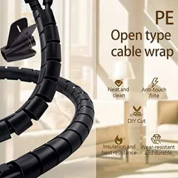 Fanoshon PC Cable Management Sleeve Tube Desk Cord Organizer 2 PCS Black, 7/8 inch -5 ft Cover Wrap Easy to Install Messy Wire Solution for TV Office Computer, Pet Chew and Bite Proof Cable Protector