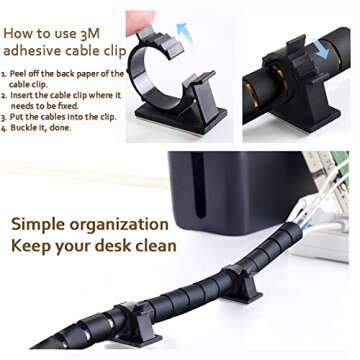Fanoshon PC Cable Management Sleeve Tube Desk Cord Organizer 2 PCS Black, 7/8 inch -5 ft Cover Wrap Easy to Install Messy Wire Solution for TV Office Computer, Pet Chew and Bite Proof Cable Protector