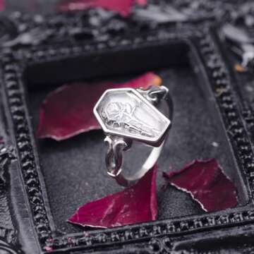 Joliernelle Stainless Steel Coffin Ring for Women Silver Rose Flower Cubic Zirconia Rings Size 8