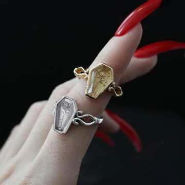 Joliernelle Stainless Steel Coffin Ring for Women Silver Rose Flower Cubic Zirconia Rings Size 8