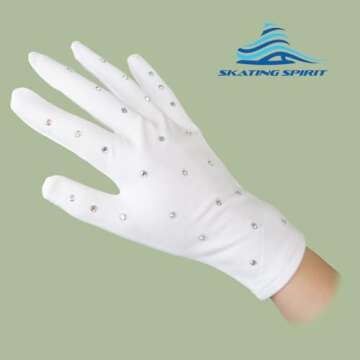 Elegant Figure Skating Gloves with Rhinestone Sparkle