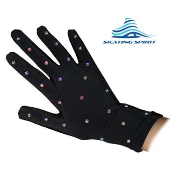 Elegant Figure Skating Gloves with Rhinestone Sparkle