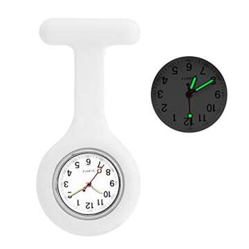 alladaga Set of 3 Nurse Fob Watches, Silicone Doctor Pocket Lapel Clip On Watches Gift (White Pink Rose)