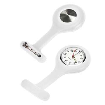alladaga Set of 3 Nurse Fob Watches, Silicone Doctor Pocket Lapel Clip On Watches Gift (White Pink Rose)