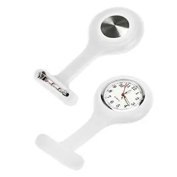 alladaga Set of 3 Nurse Fob Watches, Silicone Doctor Pocket Lapel Clip On Watches Gift (White Pink Rose)