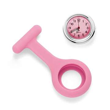 alladaga Set of 3 Nurse Fob Watches, Silicone Doctor Pocket Lapel Clip On Watches Gift (White Pink Rose)