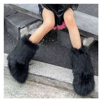 IXU Women's Faux Fur Boot Furry Fluffy Round Toe Suede Snow Winter Women Boots Comfy Plush Warm Shor...