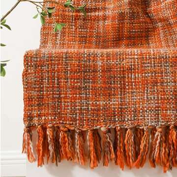 BATTILO HOME Rust Orange Throw Blanket for Couch, Bed, Boho Colorful Throw with Tassels, Halloween D...