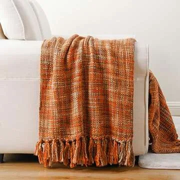 BATTILO HOME Rust Orange Throw Blanket for Couch, Bed, Boho Colorful Throw with Tassels, Halloween Decor, Fall Home Decor, 50"x60"