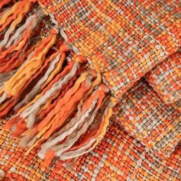BATTILO HOME Rust Orange Throw Blanket for Couch, Bed, Boho Colorful Throw with Tassels, Halloween Decor, Fall Home Decor, 50"x60"