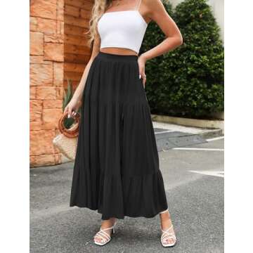 HAEOF Women's 2025 Boho A Line Flowy Summer Maxi Skirt Trendy Slit Elastic High Waist Beach Long Skirts with Pockets(Black, XS)