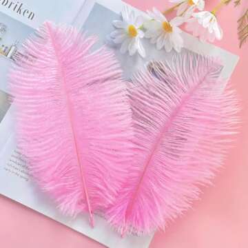 Piokio 20pcs Pink Ostrich Feathers 10-12 inch (25-30cm) Bulk Feathers for Home Decoration and DIY Clothes Decoration, Gatsby Decorations