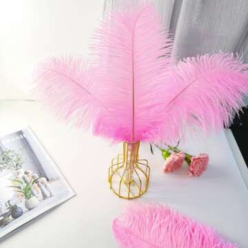 Piokio 20pcs Pink Ostrich Feathers 10-12 inch (25-30cm) Bulk Feathers for Home Decoration and DIY Clothes Decoration, Gatsby Decorations