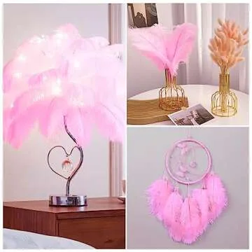 Piokio 20pcs Pink Ostrich Feathers 10-12 inch (25-30cm) Bulk Feathers for Home Decoration and DIY Clothes Decoration, Gatsby Decorations