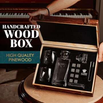 Whiskey Decanter Gift Set by Royal Reserve – Liquor Bourbon Decanter 34 oz 1000 ml with Glasses, Chilling Stones, Coasters and Tong – Whiskey Gifts for Men, Husband, Dad, Boyfriend