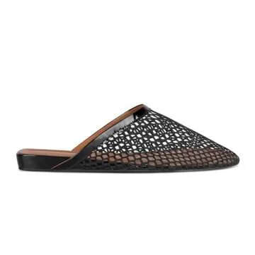 DOEYG Mesh Ballet Flat Mules for Women Fishnet Flats Shoes Comfortable Dressy Slip on Wide Width Ballerina Mule Shoes Black Size 6