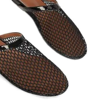 DOEYG Mesh Ballet Flat Mules for Women Fishnet Flats Shoes Comfortable Dressy Slip on Wide Width Ballerina Mule Shoes Black Size 6